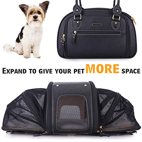 Petshome PH-US-PET-BAG-0202-M-BK-2 Dog Carrier, Pet Carrier, Cat Carrier, Expandable Foldable Airline Approved Leather Pet Travel Portable Bag Carrier thumb #1