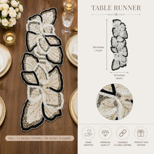 Image of Cotton Beautiful Beaded Table Runner Craftsmanship Pack of 1 Measure 13 * 36 Inches Thanksgiving - Occasional Decoration, Medium, Black