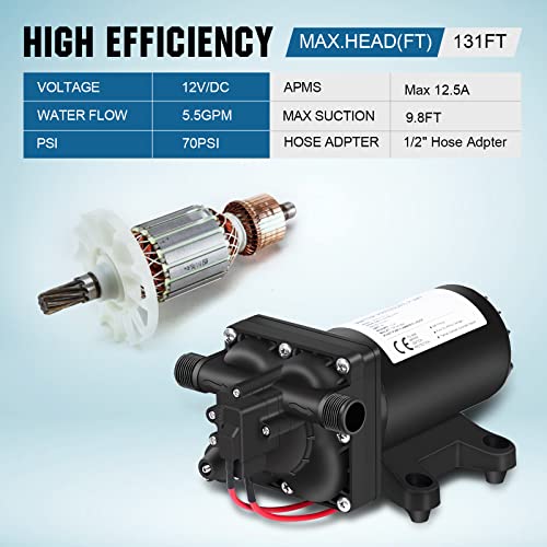 Eco-Worthy 42-Series Upgrade 12V Water Diaphragm Pressure Pump With Pressure Switch, 5.5Gpm 70Psi 12Volt Rv Fresh Water Pump On Demand For Yacht Camper Boat Marine Shower #TOP1