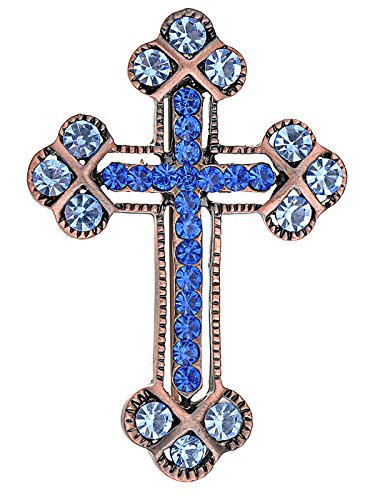Alilang Copper Tone Sapphire Blue Colored Rhinestones Holy Cross Brooch Pin #TOP25