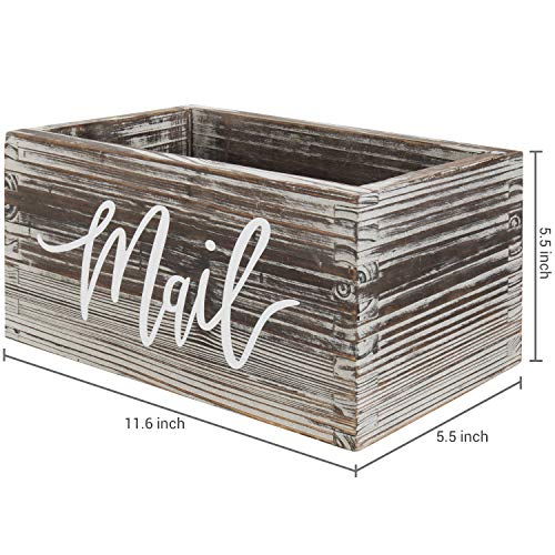Mygift Rustic Torched Wood Mail Holder Storage Box, Desktop Organizer Bin With Mail Script Design #TOP3