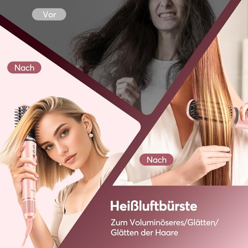 5 in 1 Airstyler,160000 U/Min High-Speed Ionen Föhn, Multifunktionaler Hairstyler, Keine Hitzeschäden Lockenstab Automatisch, Rundbürstenföhn Warmluftbürste,Zum Glätten,Trocknen,Locken,mit Reisetasche