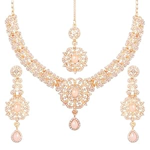 Touchstone Indian jewelry sets for women gold wedding tikka necklace set guest costume fancy bridal jewellery rhinestone crystal elegant formal prom evening wear dainty accessories