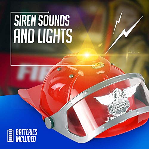 WolVol Firefighter Hat with Lights and Sirens - Well-Made Plastic Costume Hat with Badge & Extinguisher - Aids Kinesthetic Learning & Development for Boys & Girls - Thumbnail 2
