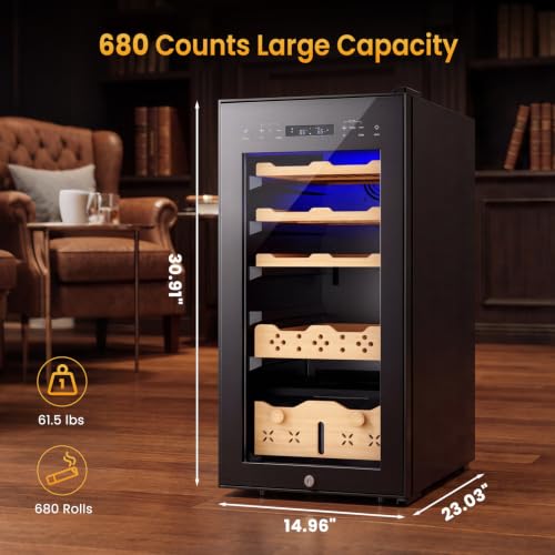 Image of 86L Electric Humidor, Stainless Steel Humidor Cabinet with Powerful Compressor Cooling, Dual Temp & Humidity Control,Touchscreen LED Display with Blue Light & Security Lock, Holds Up to 700 Pieces
