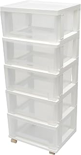 Schubladenbox aus Kunststoff mit 5 Schubladen und Rollen Rollcontainer Bürocontainer rollbar für Schlafzimmer, Wohnzimmer und Arbeitszimmer 40 x 33 x 98cm (5 Schubladen)