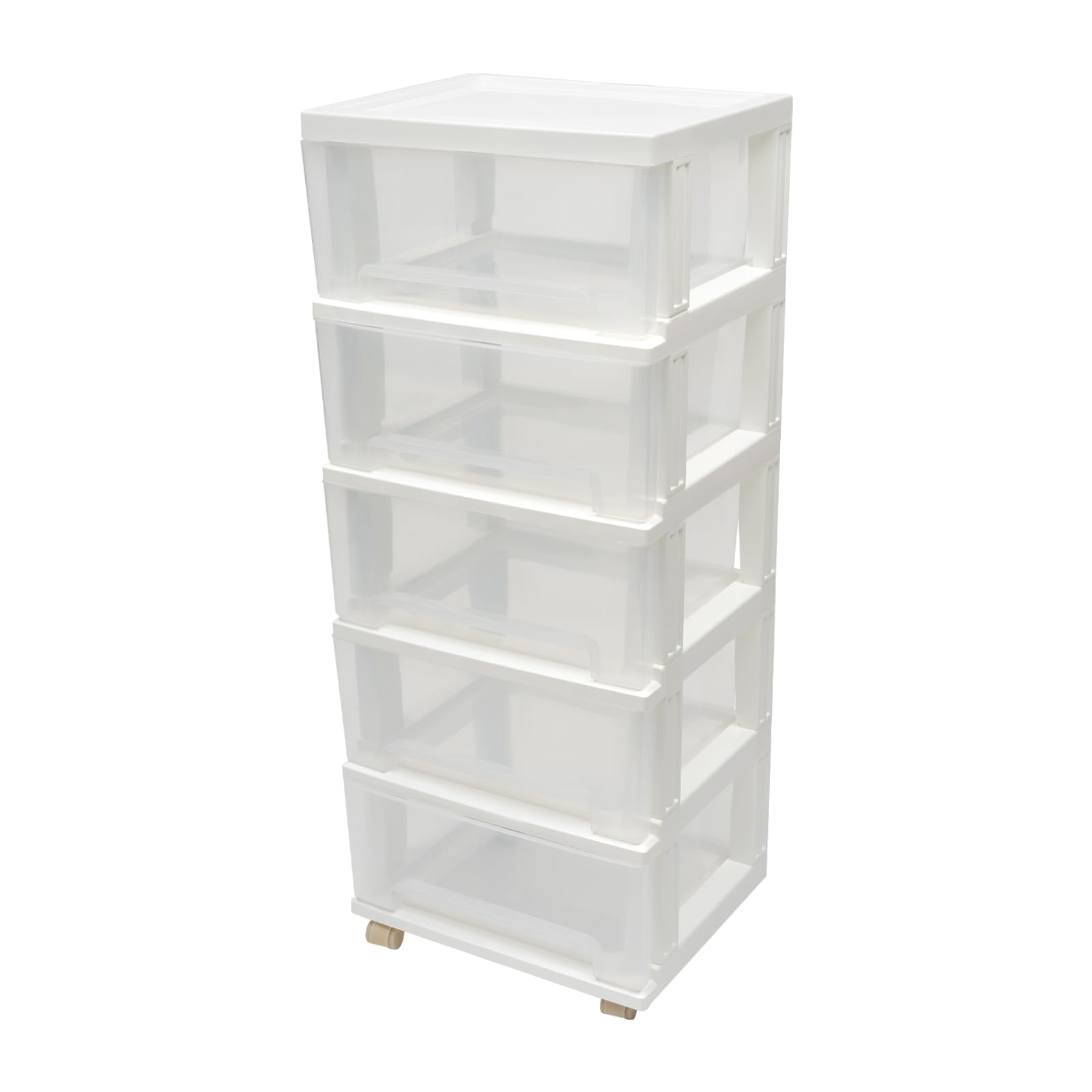 Cassettiera bianca | Cassettiera con 5 cassetti in plastica trasparente per scrivania, ufficio, cassetti, scatola con cassetti (bianco)