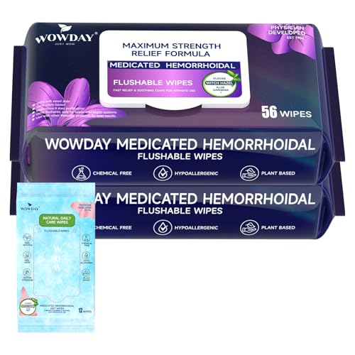 Wowday Flushable Hemorrhoid Wipes | Maximum Strength Witch Hazel Wipes