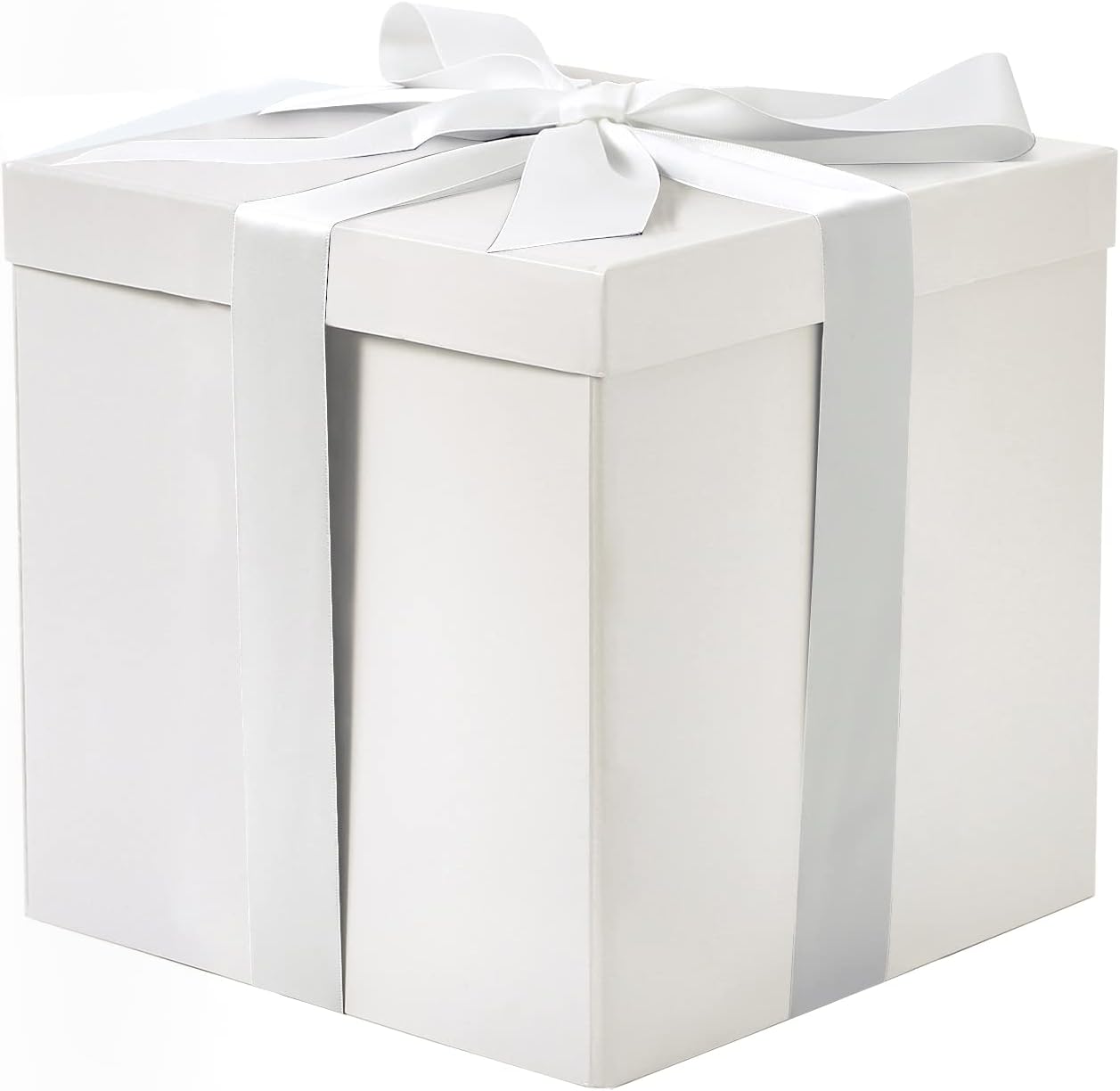 RUSPEPA Medium Birthday Gift Box with Lids, Ribbon and Tissue Paper, Collapsible Gift Box - 1 Pcs, 10x10x10 Inches, White