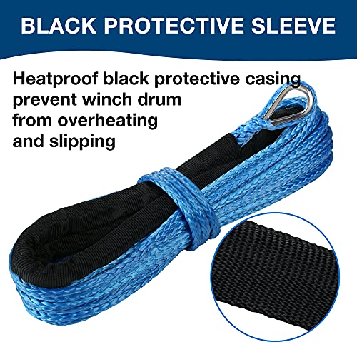WROUGH Synthetisches Seilwinde, 0,6 cm x 15,2 m, ATV, Seilwinde, 4,5 kg, Dyneema, kinetisches Abschleppseil mit schwarzer Schutzhülle und Edelstahl-Fingerhut für UTV 4WD SUV Geländewagen