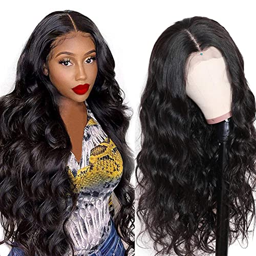 T Part Lace Wigs Human Hair Brazilian Body Wave Lace Front Wigs for Black Women 20 Inch 150% Density Middle Part Lace Front Wigs Human Hair Pre Plucked with Baby Hair Body Wave Wigs Black Color