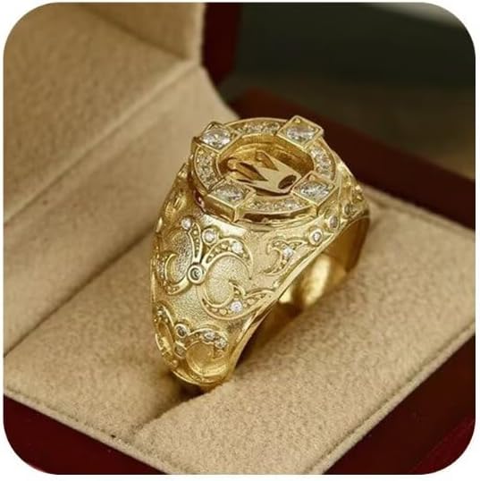 18K Solid Gold Crown Ring - Vintage Engraved Men's Diamond Ring with Royal Filigree Design Size 10