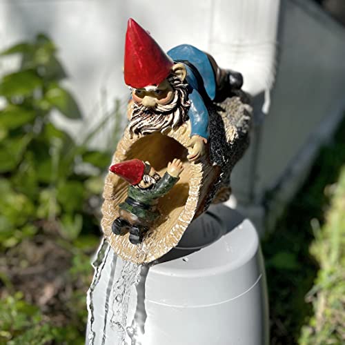 Charming \"Helping Hands\" Cast Resin Garden Gnome Downspout Cover - Decorative Gutter Drain Spout Splash for Whimsical Outdoor Yard Decor - 9 Inches High