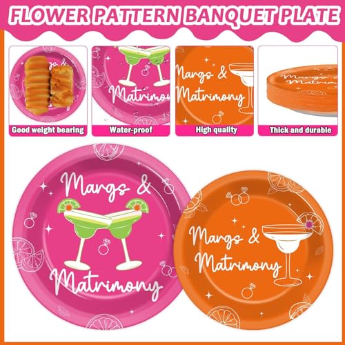 Image of 96pcs Margs & Matrimony Bachelorette Party Decorations Margs Plates Napkins Party Supplies Margarita Tableware Dinnerware for Birthday Bridal Shower Wedding Mexican Fiesta Favors for 24 Guests