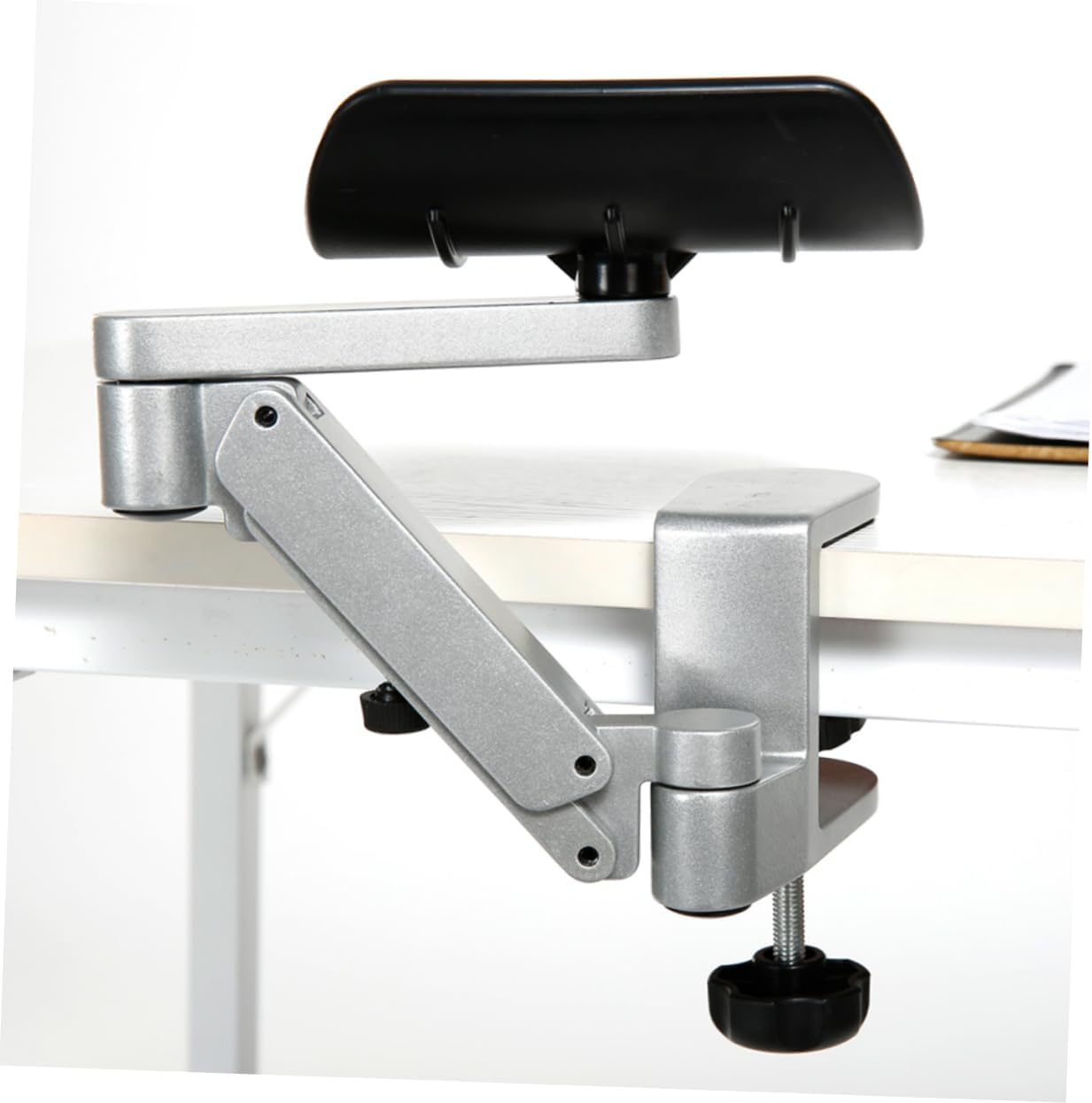 Adjustable Ergonomic Computer Arm Support Bracket for Pain Relief Aluminum Mouse Pad with Wrist Rest for Office and Home Use Silver