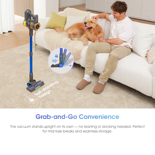 Cordless Vacuum Cleaner,Stick Vacuum 45KPA/450W/60min,Wall-mounted Charging/V-shaped Anti-Tangle,with Self-standing Function and Removable Battery,Vacuum Cleaner for Pet Hair,Carpets and Hard Floors - Image 5