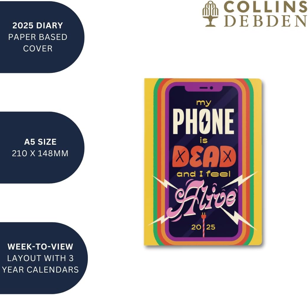 Collins Inspirational Type 2025 Planner - A5 Week to View Diary - Yellow - (E-IT153.PH-25) - Stylish Weekly Eco Diary with Recycled Paper