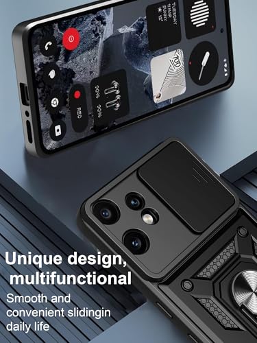 Image of Spazy Case CMF Phone 2 Pro Back Cover | Heavy Duty Hybrid Case with 360 Degree Rotating Finger Ring Holder + Slider Shutter Camera Protection Case for CMF Phone 2 Pro - Black