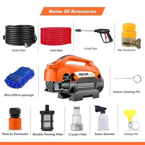 Image of TEXUM TX-75 Portable high Pressure Car Washer Machine for Washing car, Bike, Vehicles, 220 Bar Max Pressure and 2.5 KW Motor Power. (Updated Model)