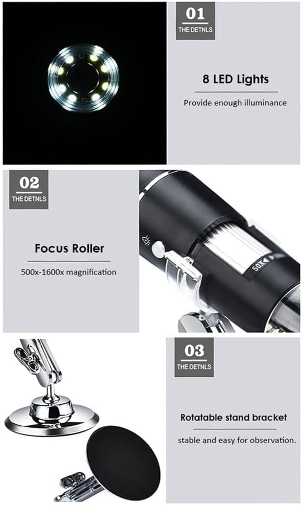 Digital Microscope Magnifying Camera with Light Charging Stand Handheld Inspection Magnifier