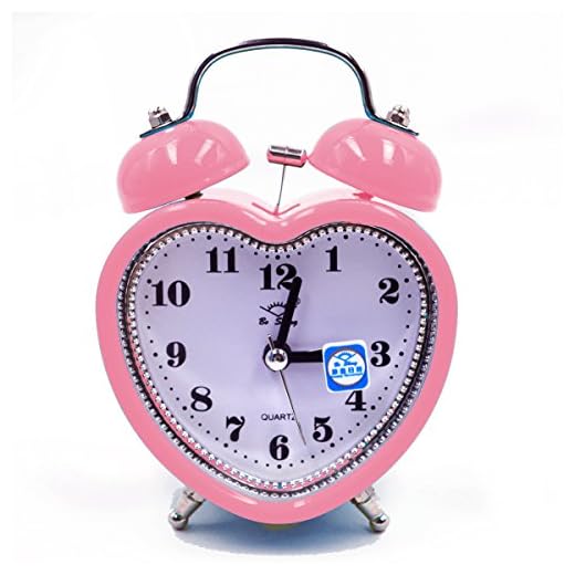 3in Small Heart Shape Loud Twin Bell Plastic Alarm Clock Silent Analog Quartz Nightlight Clock for