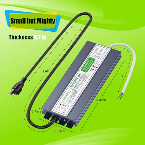Image of LED Driver 100 Watts Waterproof IP67 Ultra Thin 0.7in 12V 8.3A DC Output Low Voltage Transformer Outdoor Power Supply Adapter for LED Strip,Landscape Lighting Project, and Any 12V LED Lights