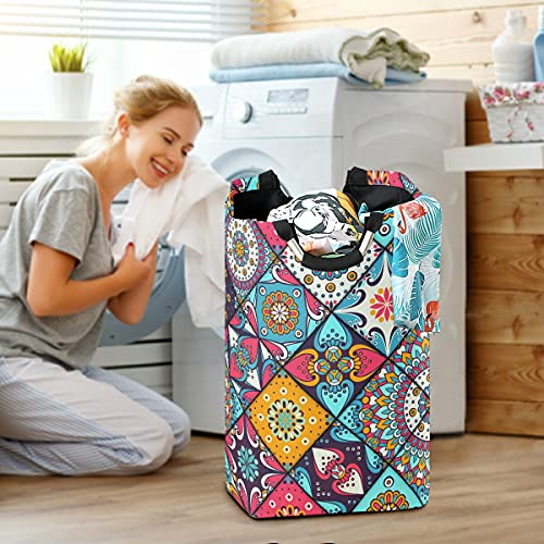 Xigua Mexican Talavera Bohemian Mandala Laundry Hamper Large Dirty Foldable Clothes Bags Waterproof Durable Oxford Round Collapsible Storage Basket With Handles For Home Bathroom Bedroom #TOP5