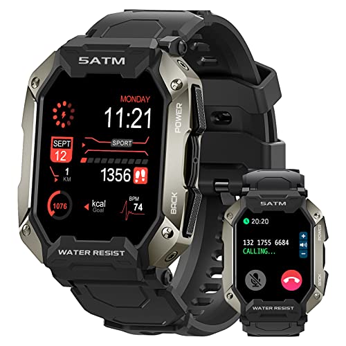 TESOFIT Montre Connectée Appel Bluetooth Homme – 1.72'' IP69K Étanche 24 Modes Sport - Smartwatch Montre Intelligente Militaire - Moniteur Tensiomètre, Fréquence Cardiaque, SpO2, Rappel SMS