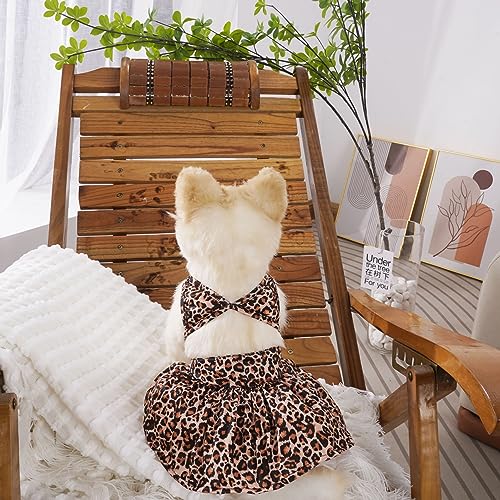 Image of Dog Bikini Swimsuit Summer Puppy Bathing Dress Beach Clothes Cat Costume for Puppy Dog Cat (M, Brown Leopard)