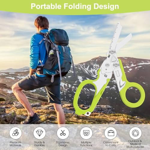 Image of 6-in-1 Heavy-Duty Emergency trauma shears（Green） | Multifunctional Life-Saving Tool|Suitable for Emergency Rescue|Outdoor Exploration|DIY Construction and Maintenance|