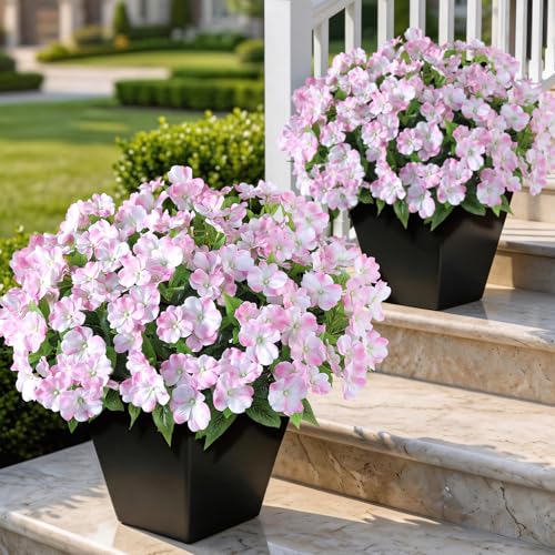 8 Bundles 16Artificial Impatiens Bouquet Outdoor Silk Flowers(Pink)