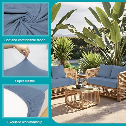 Image of 14Pcs Stretch Patio Cushion Covers,Outdoor Couch Covers Replacement,Outdoor Couch & Sofa Slipcovers,for Patio Furniture Cushion Covers,Washable Reusable Furniture Protector (Gray Blue,Cover Only)