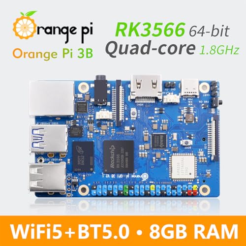Image of Orange Pi 3B 2GB /4GB /8GB LPDDR4 /4X Rockchip RK3566 4-Core 64-Bit Single Board Computer with eMMC Socket, WiFi 5 and Bluetooth 5.0, Development Board Run Linux /Ubuntu /Debian /Android (8GB+Power Supply)