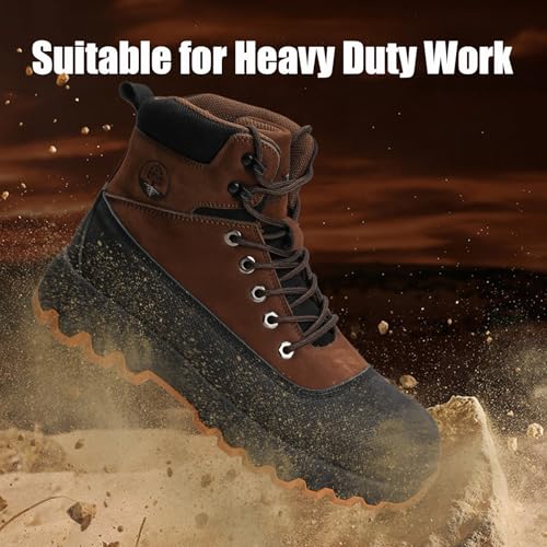Image of Mens Work Boots Composite Toe Boots for Men Genuine Leather Rubber Sole No Slip Waterproof Shoes Industrial & Construction Safety Boots