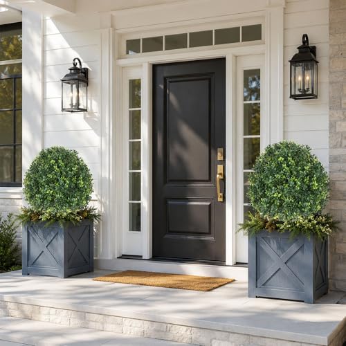 26.5" Artificial Boxwood Topiary Balls Set of 2, UV Resistant Porch Decor - image 3