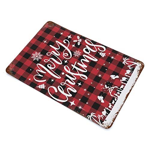 Wodevor Custom Signs Outdoor Metal Merry Christmas Aluminum Sign 8"X12" Rustic Red Black Buffalo Check Plaid Metal Wall Sign Retro Art Hanging Wall Plaque Kitchen #TOP2