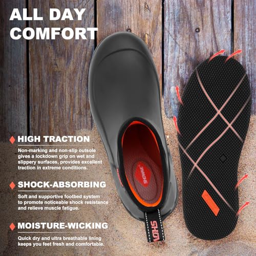 Showave Men's Deck Boots Waterproof Ankle Rain Boots Saltwater Fishing Booties Non-slip Outdoor Rubber Boots3