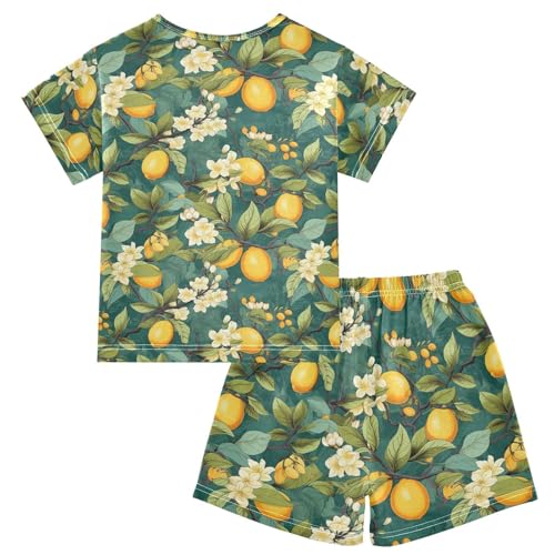 ALAZA Lemon Flowers Branches Green Pajama Set Short Sleeve Sleepwear Soft Lounge Nightwear2