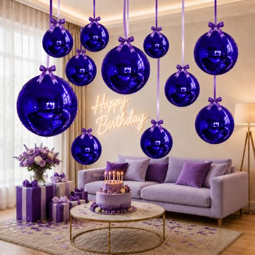 Image of 14 Pcs Purple Round Foil Balloons Halloween Purple 4D Ball Balloons | Dark Purple Mylar Balloons for Halloween Spooky Birthday Graduation Anniversary Bachelorette Baby Shower Party Decorations