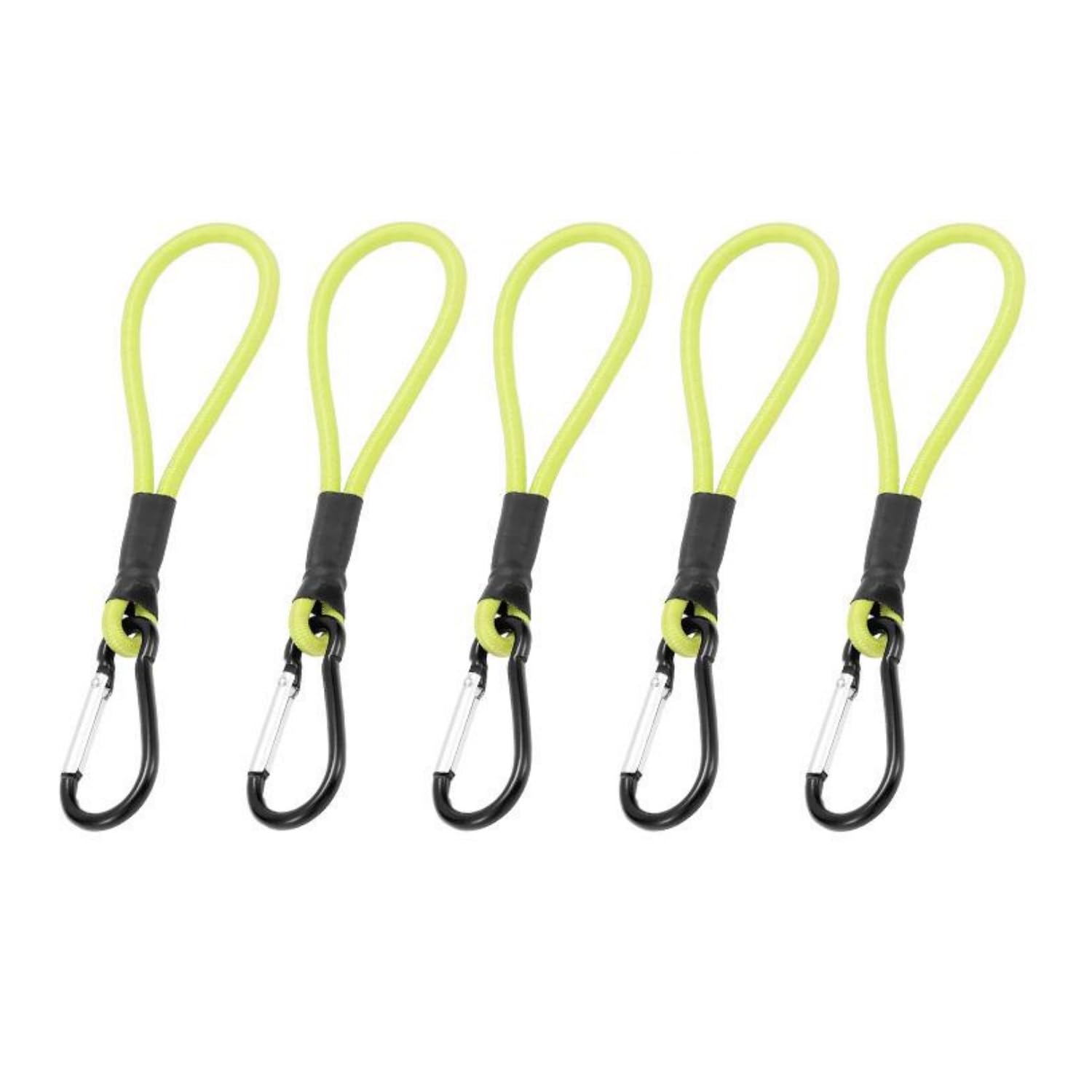 Easnea Green Bungee Cords With Carabiner, Carabiner Bungee Cord, Bungee Straps With Carabiner Hooks Elastic Rope Buckle Hook Tent Cord, Short Bungee Cords For Camping, Tarps, Tent (, 5Pcs)