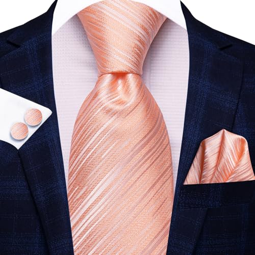 Image of Dubulle Silk Ties Set for Men Formal Paisley Striped Necktie Pocket Square Cufflinks 3PCS Sets Wedding Business Party