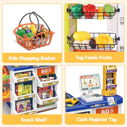 image for deAO Pretend Play Grocery Store Kids Supermarket Set Role Play Store w