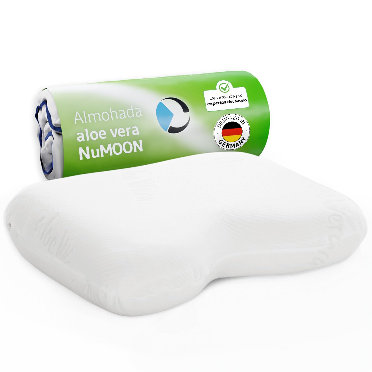 Almohada Ergonómica Cervical Viscoelástica NuMOON para todas las posiciones | Almohada Viscoelástica Cervical con Aloe Vera y Bambú, Diseño Ergonómico, 4 Posiciones para un Descanso Óptimo