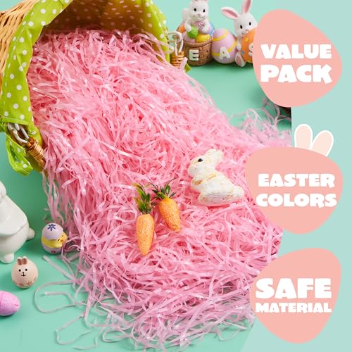 JOYIN 340 g de grama de Páscoa, grama falsa de plástico rosa puro, grama de ráfia desfiada para caça