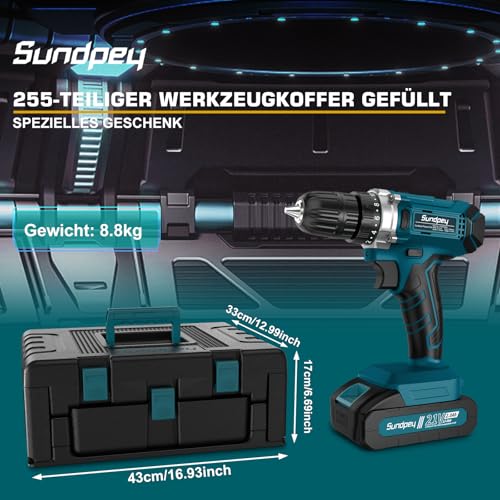 45x35x15 cm - Detailansicht von Sundpey 255tl. Werkzeugkoffer 21V Set – Dealfoxx.de