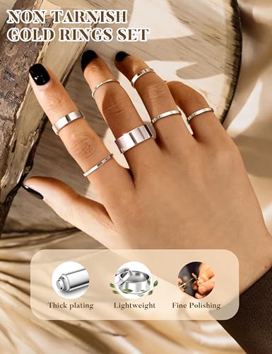 HAIAISO Silver Rings for Women Non Tarnish Stainless Steel Rings Set Dainty Gold Band Ring Stack Simple Stackable Midi Pinky Ring for Multiple Size: Clothing, Shoes & Jewelry - view 1