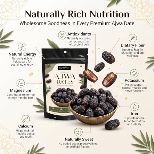Image of Nurture Tree Premium Saudi Ajwa Dates (Khajoor /Khajur) 400g, 100% Natural Soft and Delicious Arabian Dates in Fresh, Khajur Dry Fruits, No Artificial Colours, Gluten Free, No Added Sugars