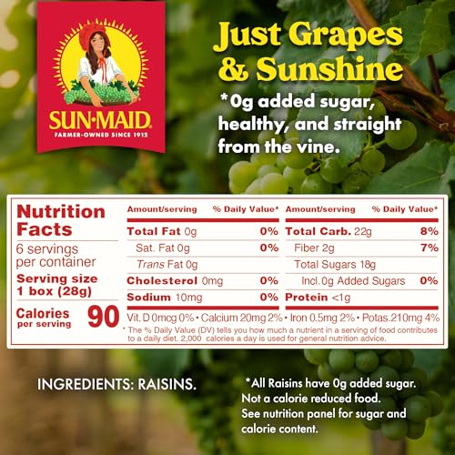 Image of Sun-Maid California Sun-Dried Raisins - (6 Pack) 1 oz Snack-Size Box - Dried Fruit for Healthy Snacks, School Lunches, and Natural Sweeteners