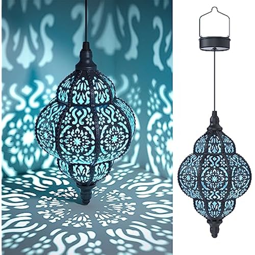 Hapjoy Hanging Solar Lights Outdoor Garden Decor Solar Lantern Waterproof Plastic Moroccan Outdoor Decorations for Patio Pathway Yard Backyard Garden Decorative (2, Black)