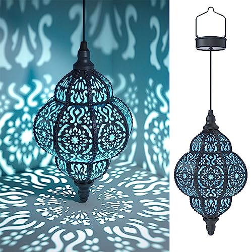 Hapjoy Hanging Solar Lights Outdoor Garden Decor Solar Lantern Waterproof Plastic Moroccan Outdoor Decorations for Patio Pathway Yard Backyard Garden Decorative (1, Black)